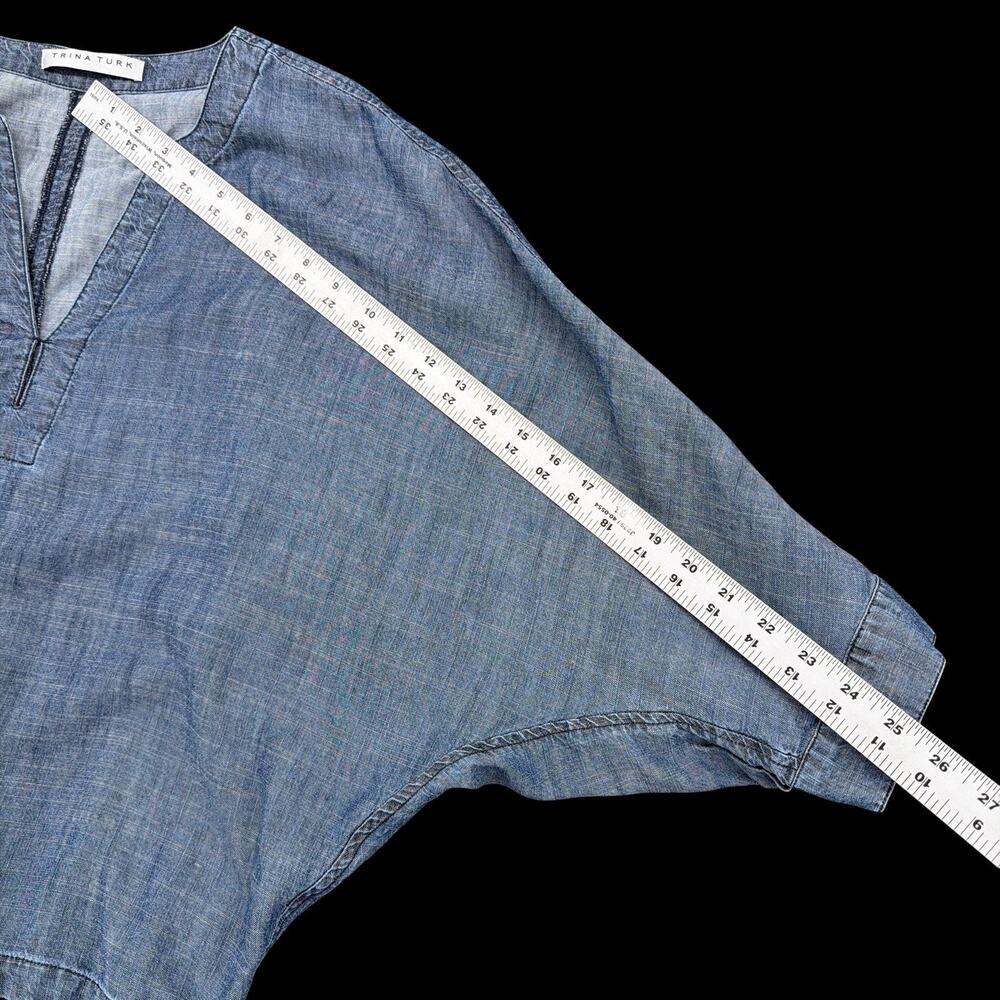 Trina Turk Lyocell Linen Top Chambray Dolman Sleeve Womens M Blue Batwing Resort - Picture 5 of 11